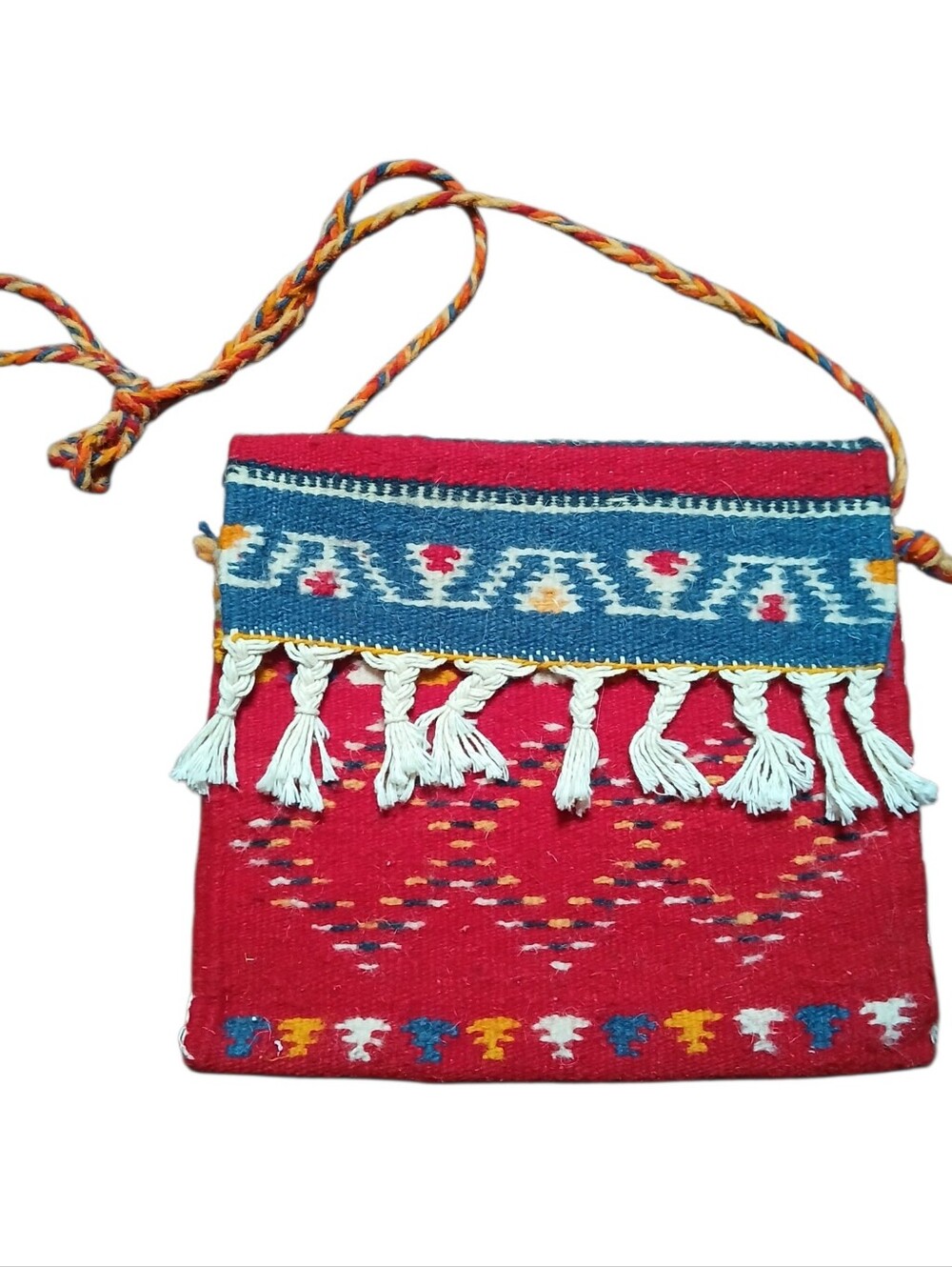 Handwoven Wool Carpet Cross-body Bag Moroccan Artisanal Boho Tribal Afrique